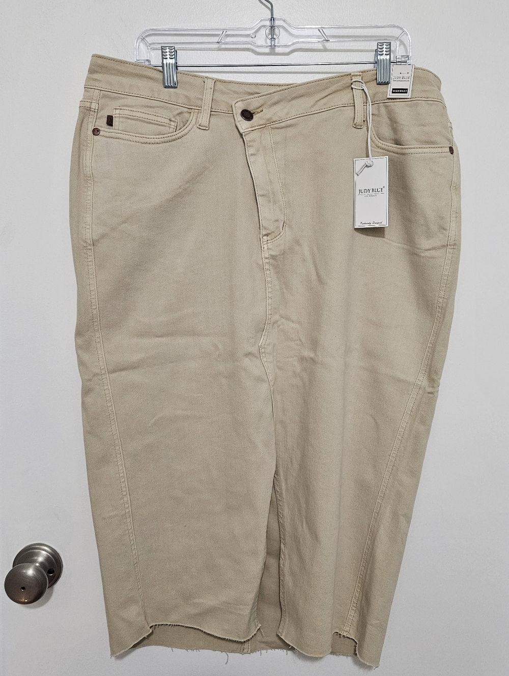 NWT‎ Judy Blue Beige Denim Midi Skirt with Front Slit High Waist Pencil Size 2XL